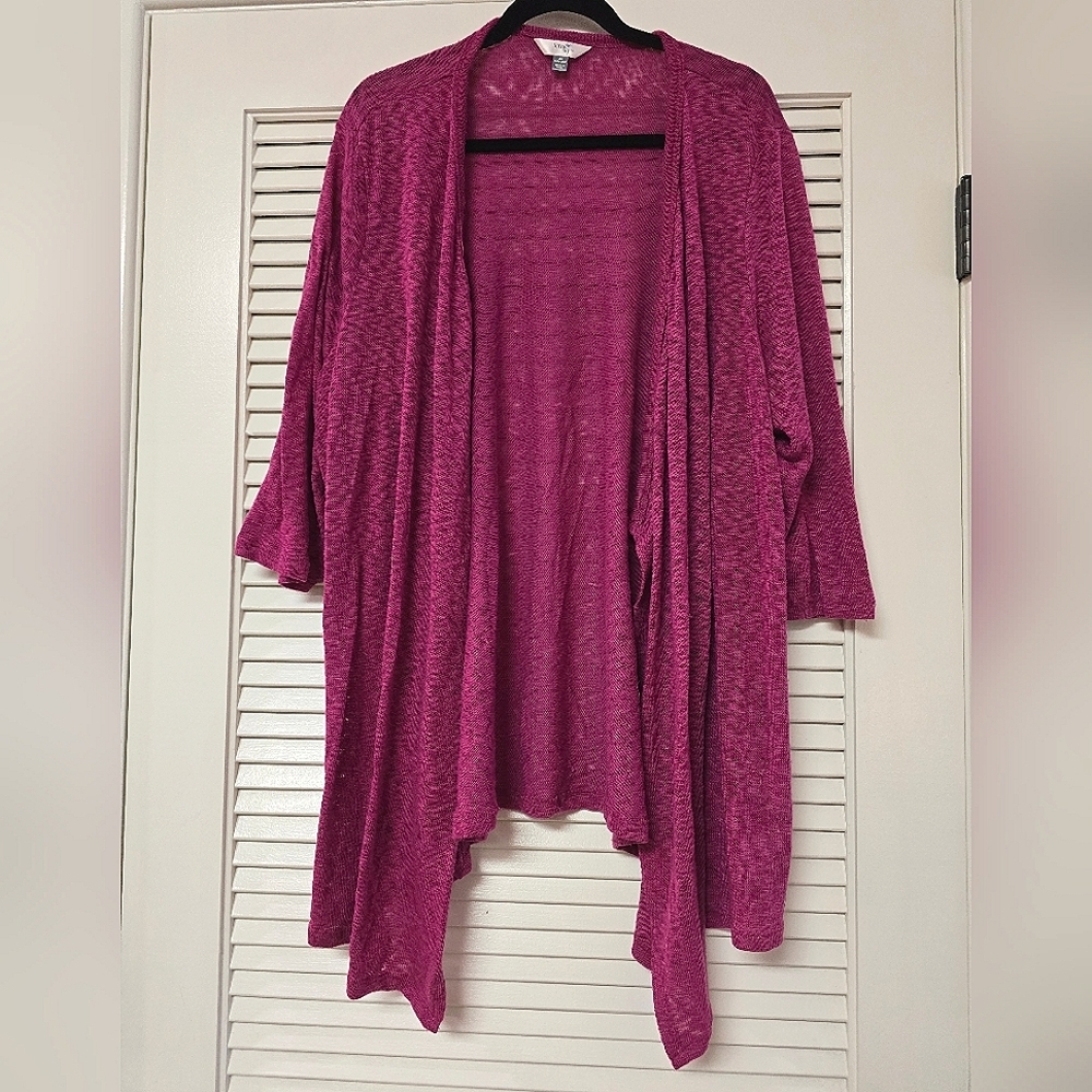 Terra & Sky - (Plus-Size) Pink Knit Open Lightweight Cardigan Sweater